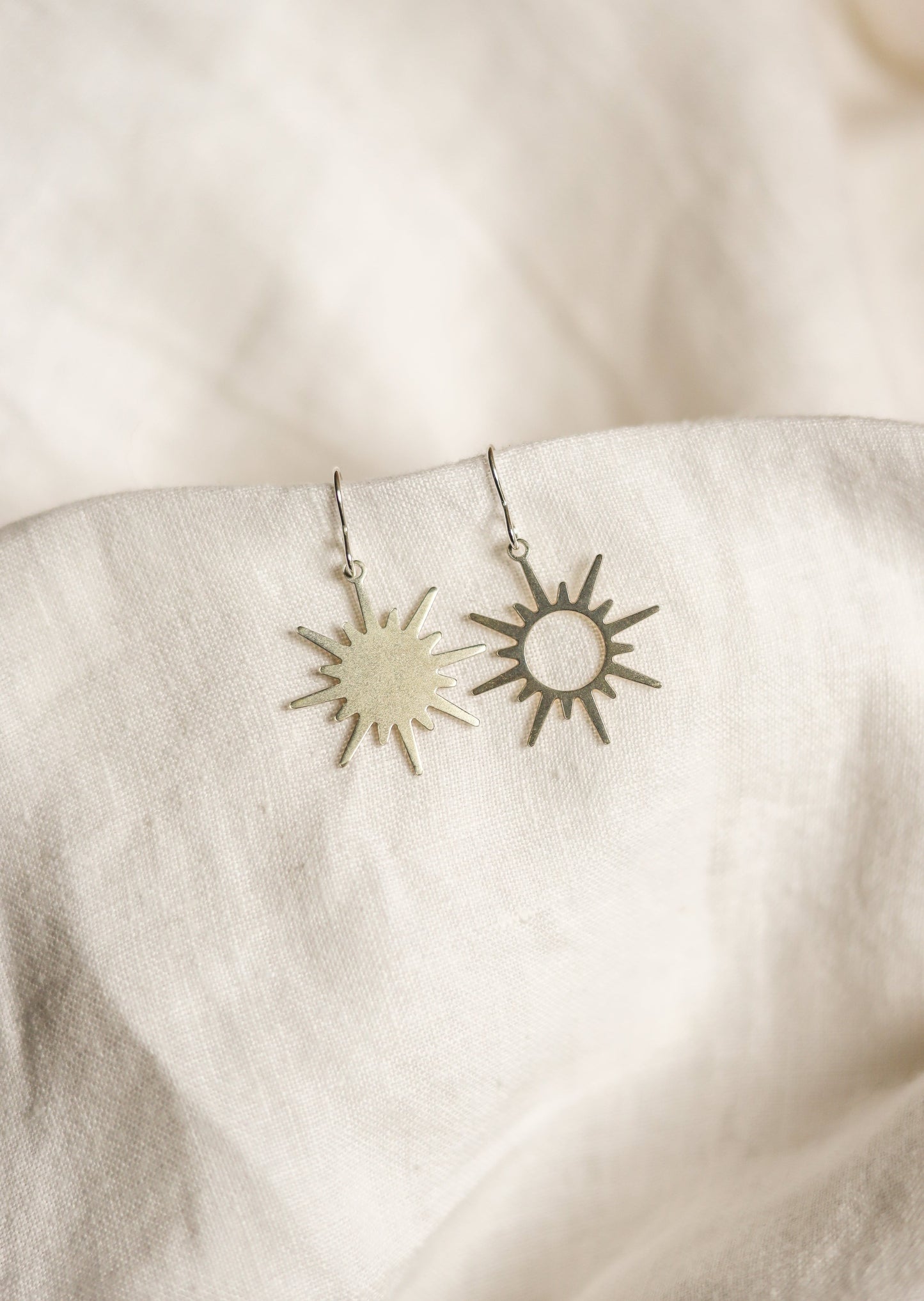 Starburst Silver Asymmetrical Earrings