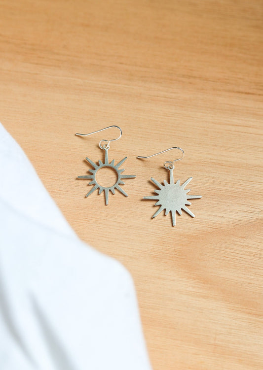 Starburst Silver Asymmetrical Earrings