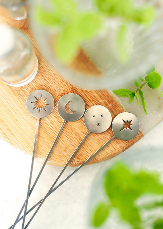Moon & Stars Cocktail Stirrers - Set of 4