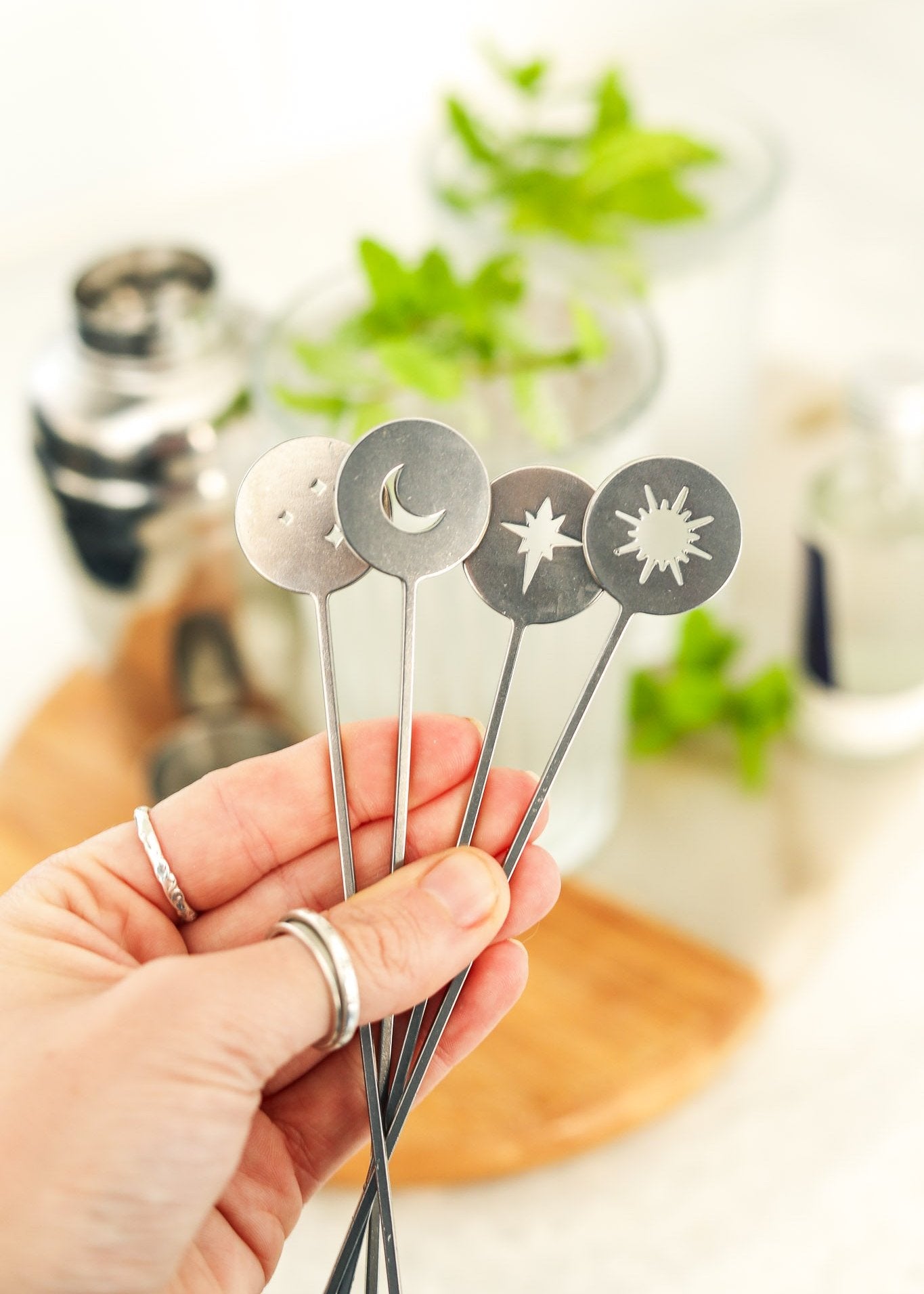 Moon & Stars Cocktail Stirrers - Set of 4