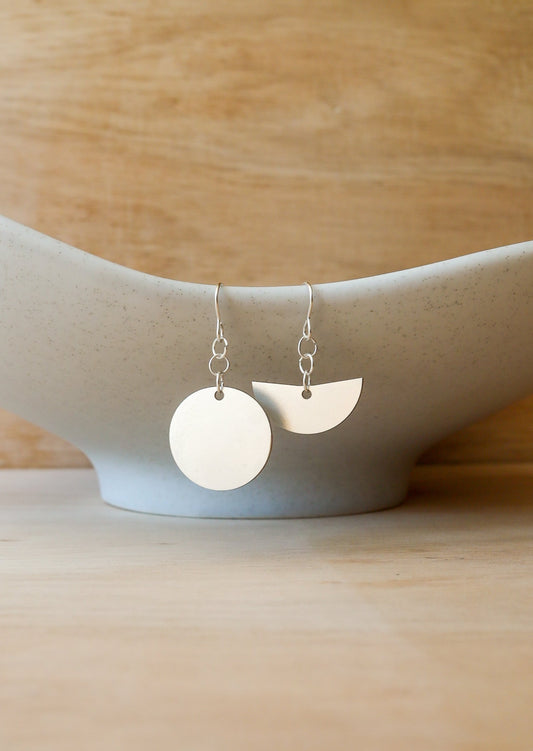 Moon / Half Moon Silver Earrings