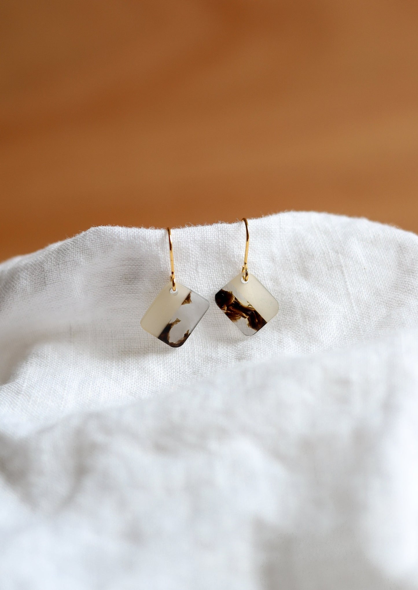 Acetate Coffee Marble Square Earrings