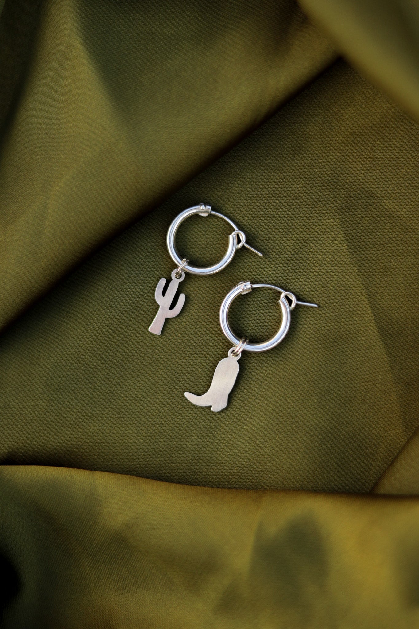 Cowboy & Cactus Charm Huggie Hoops
