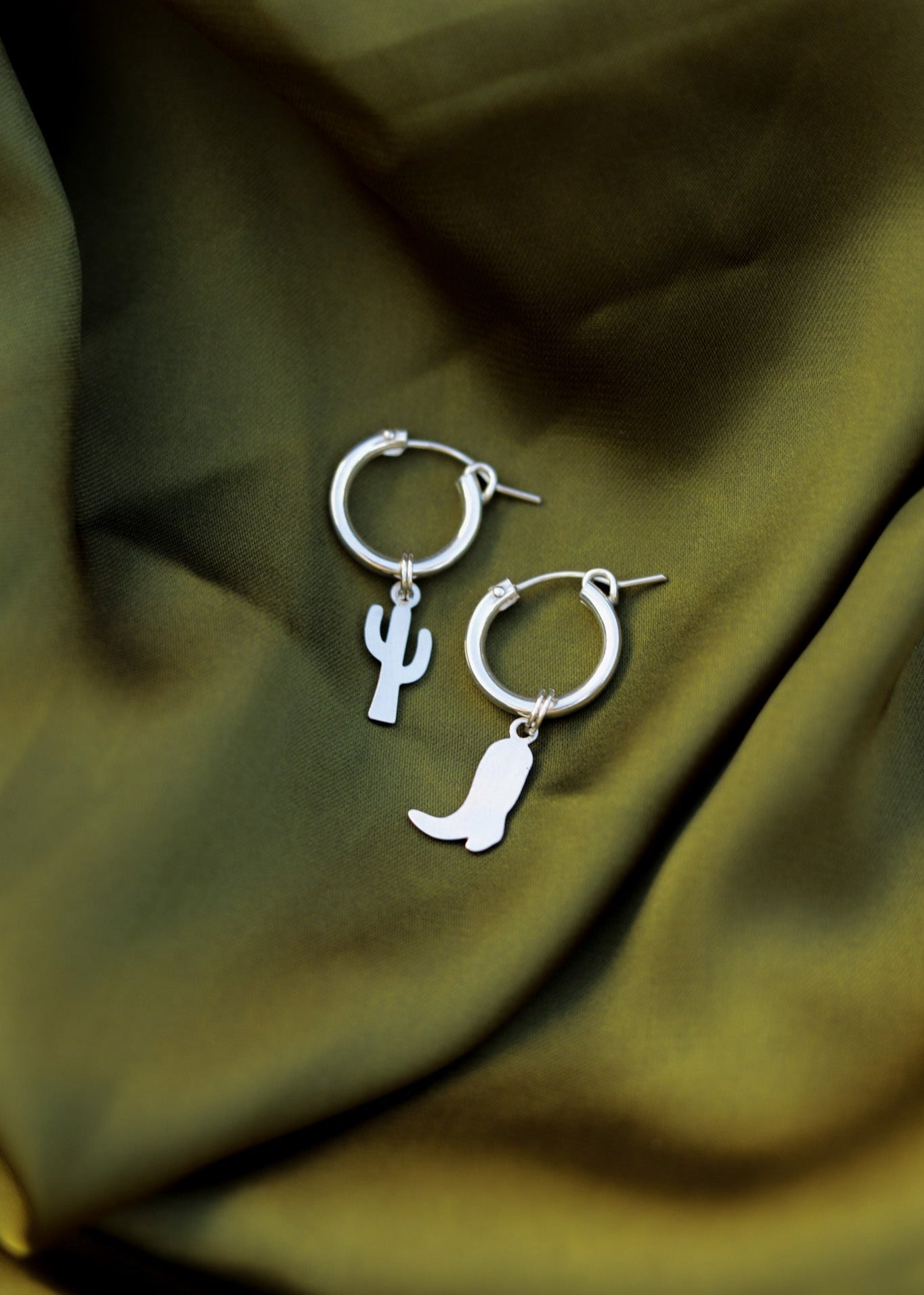 Cowboy & Cactus Charm Huggie Hoops